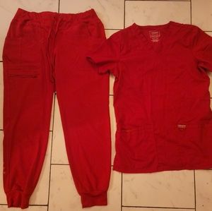 Cherokee Workwear/HeartSoul Red Scrub Set With Jogger Bottoms